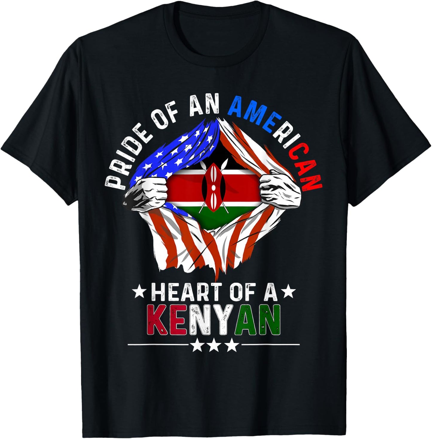 Kenyan American America Pride Foreign Country Kenya Flag T-Shirt - T-Shirt | Black