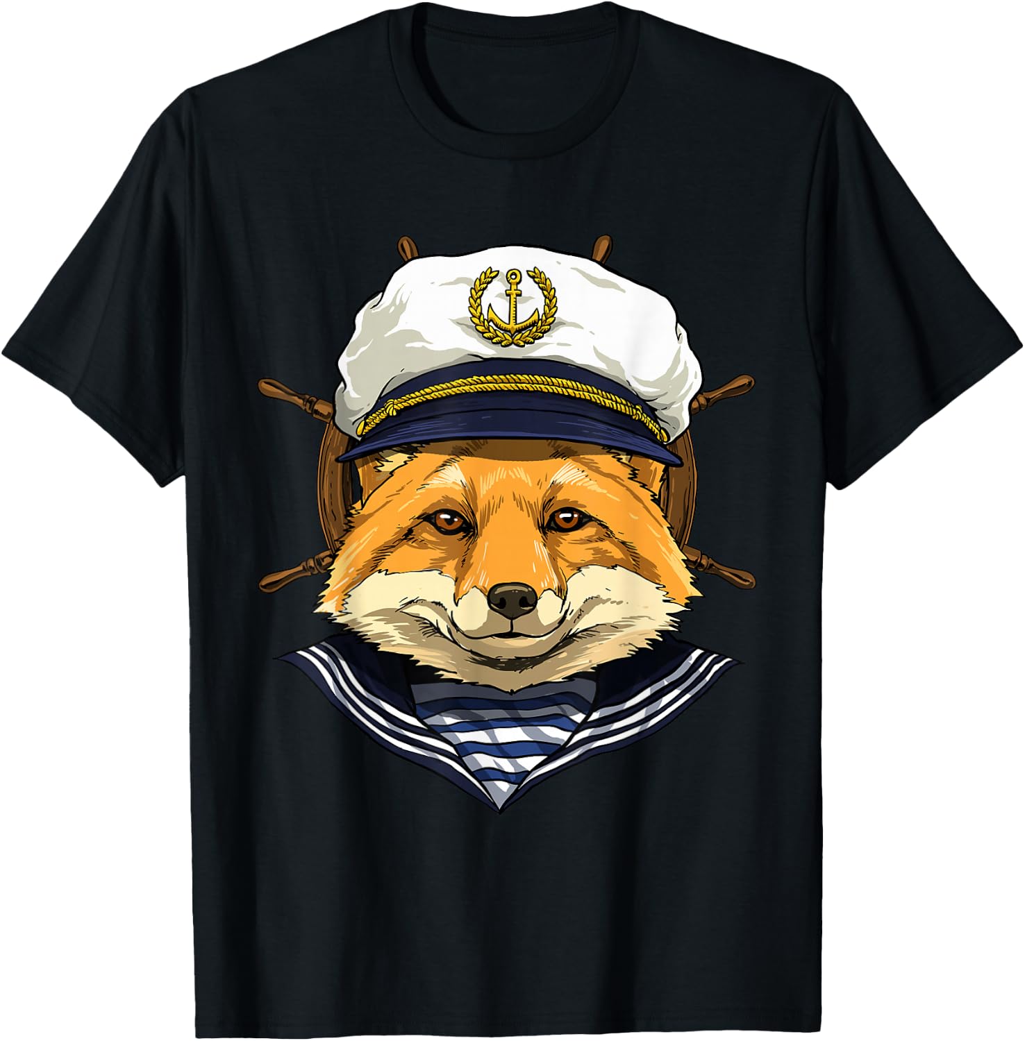 Fox Sailor Boat Captain Wildlife Fox Forest T-Shirt - T-Shirt | Black
