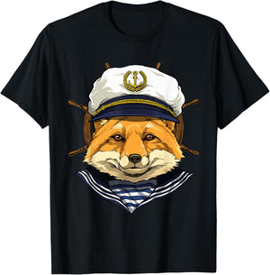Fox Sailor Boat Captain Wildlife Fox Forest T-Shirt - T-Shirt | Black