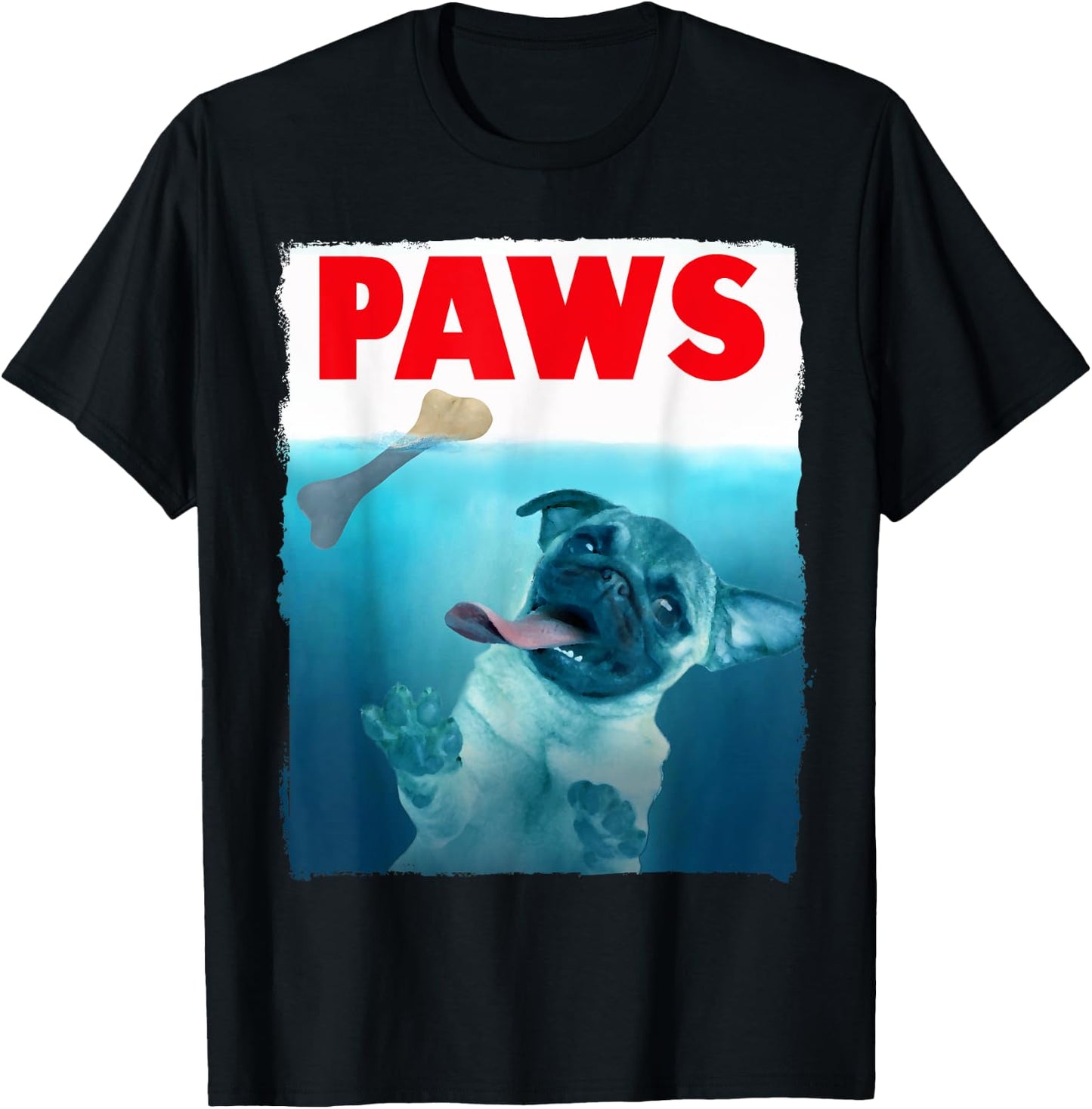 Paws Pug Dog and Bone Top Funny Cat Lover Parody T-Shirt - T-Shirt | Black