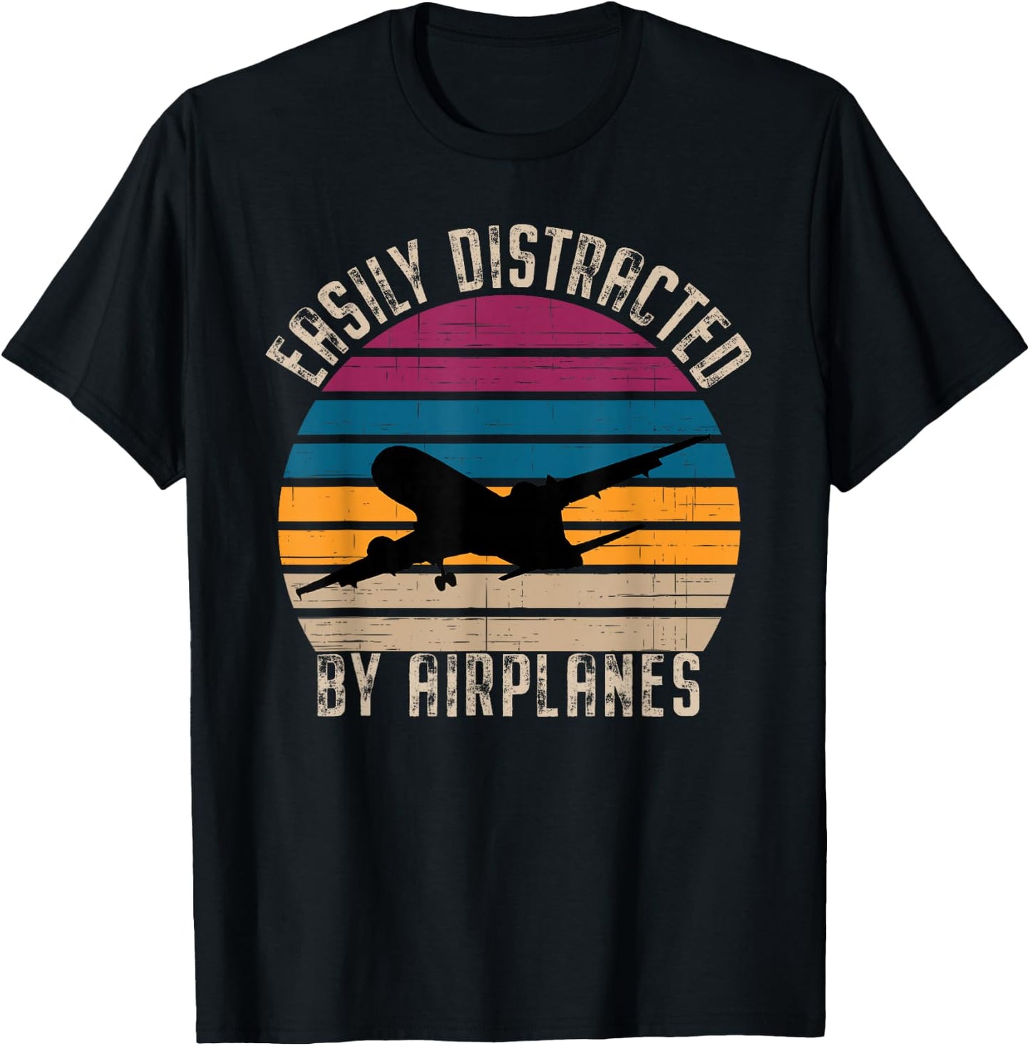Easily Distracted By Airplanes Aviation Pilot Airplane Lover T-Shirt - T-Shirt | Black