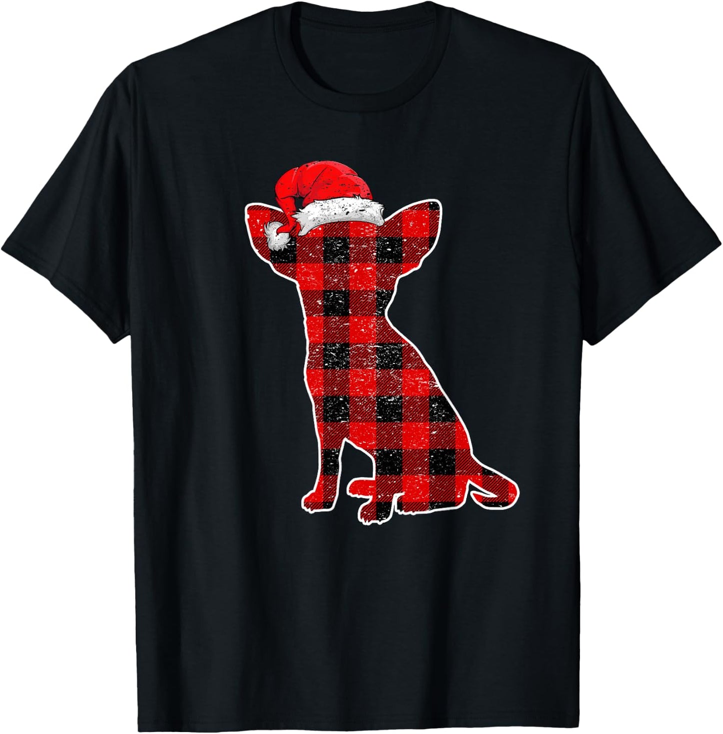 Christmas Plaid Dog Shirt, Christmas Chihuahua Pajama Men Women Kids T-Shirt - T-Shirt | Black