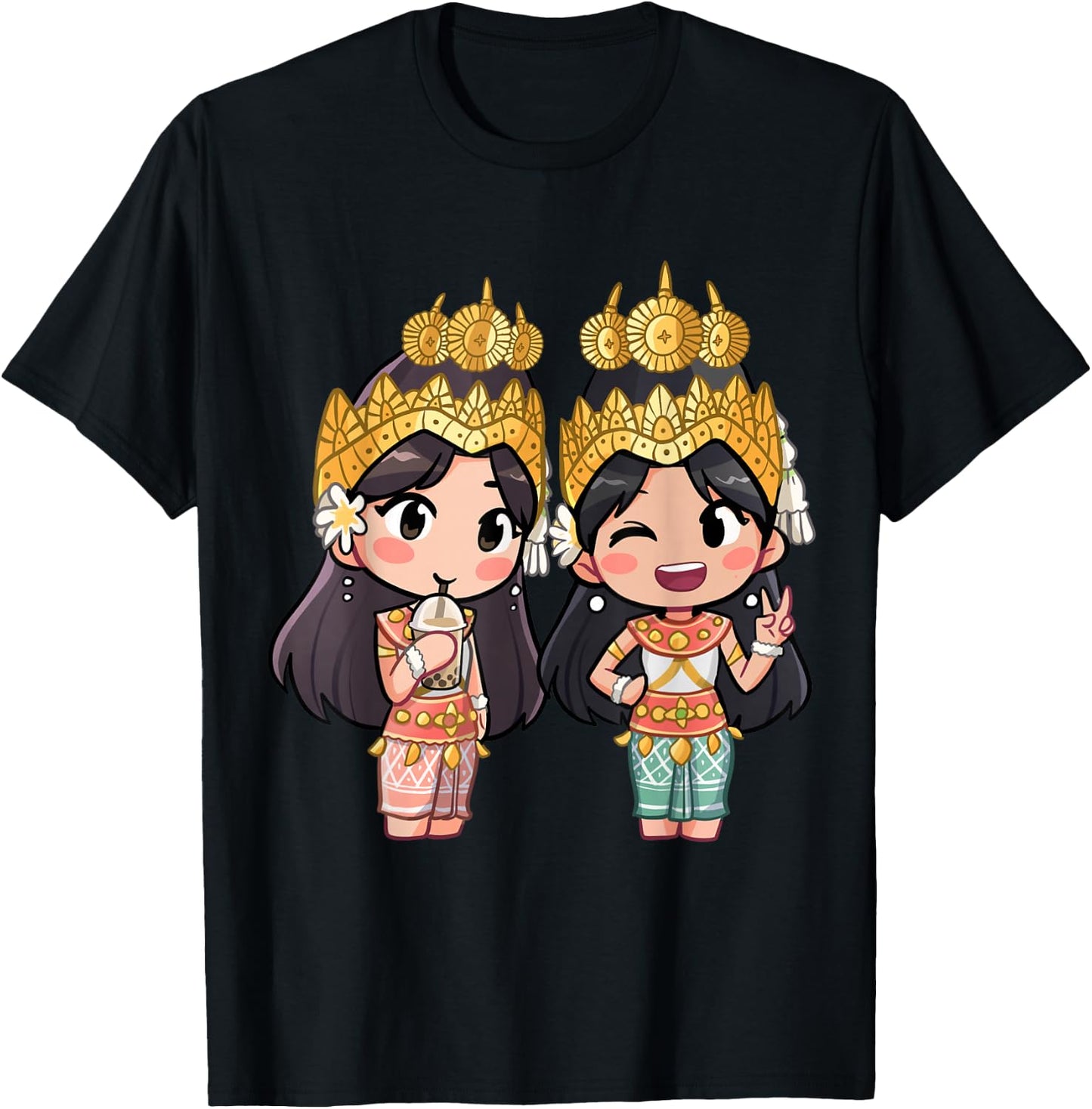 Cute Chibi Style Cambodian Khmer Apsara BFF T-Shirt - T-Shirt | Black
