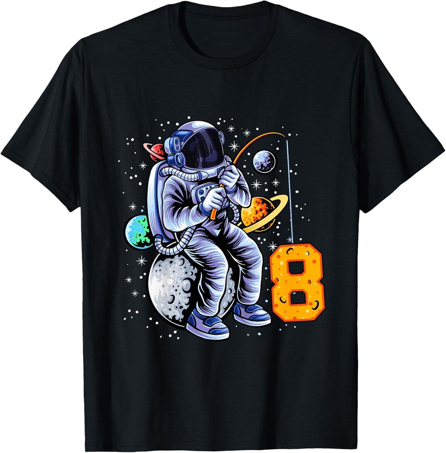 8 Years Old Birthday Boy Astronaut Gifts Space 8th B-Day T-Shirt - T-Shirt | Black