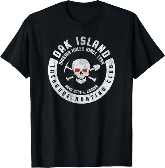 Oak Island Treasure Hunting Club Vintage Skull and Crossbone T-Shirt - T-Shirt | Black