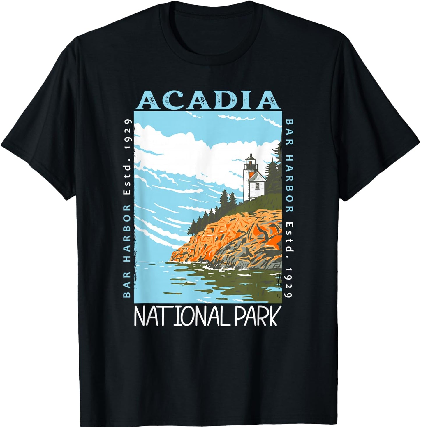 Acadia National Park Bar Harbor Maine Vintage T-Shirt - T-Shirt | Black