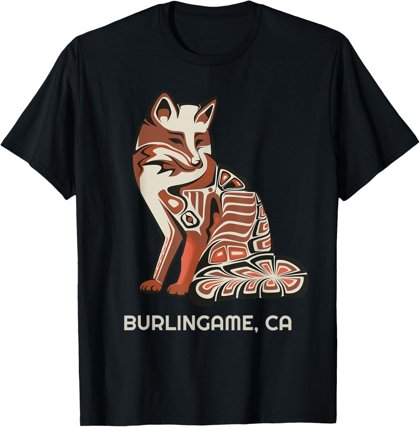 California Burlingame Tribal Fox Native American T-Shirt - T-Shirt | Black