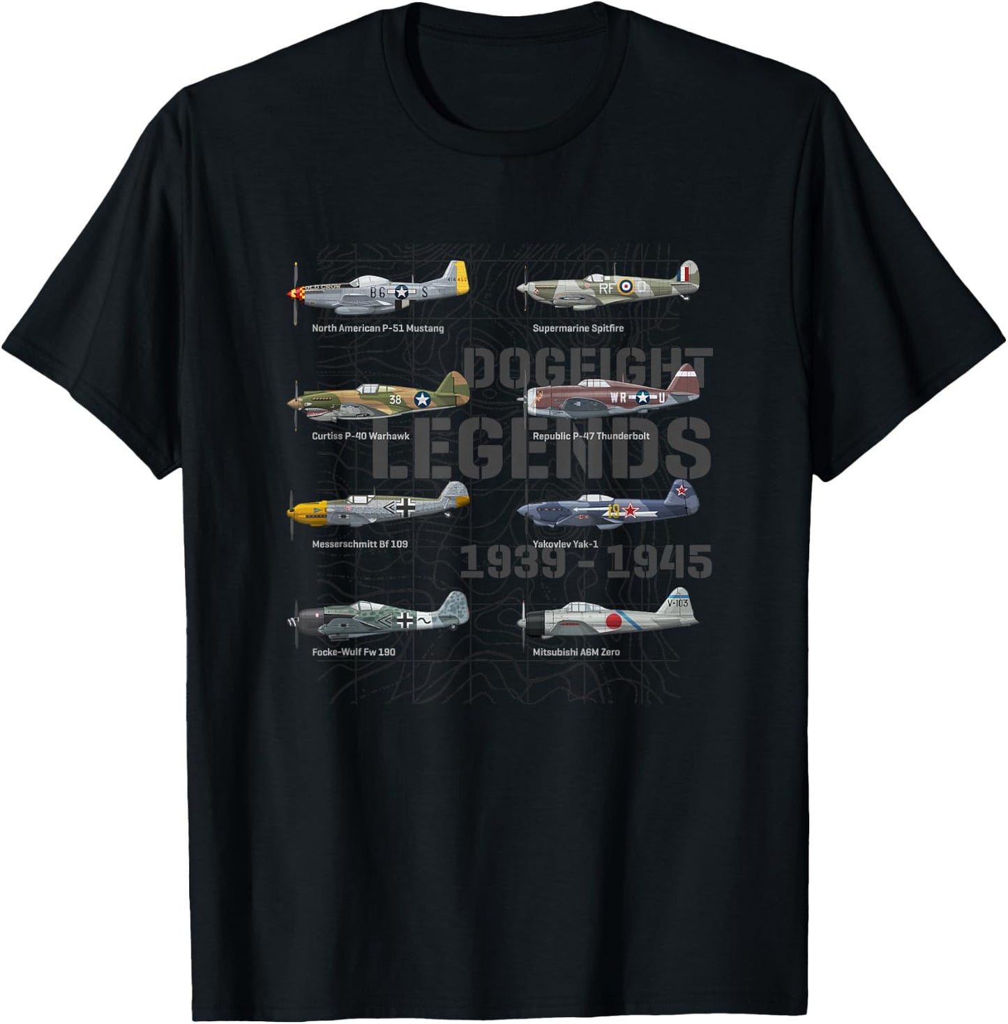 Dogfight legends WW2 Planes Warbirds Air Fighters T-Shirt - T-Shirt | Black