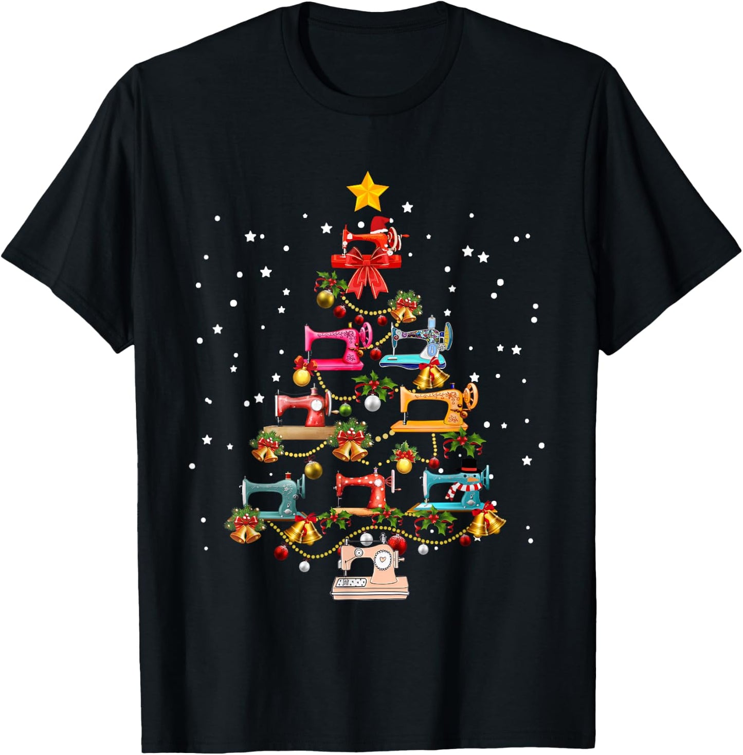 Funny Sewing Machine Christmas Tree Christmas Ornament Women T-Shirt - T-Shirt | Black