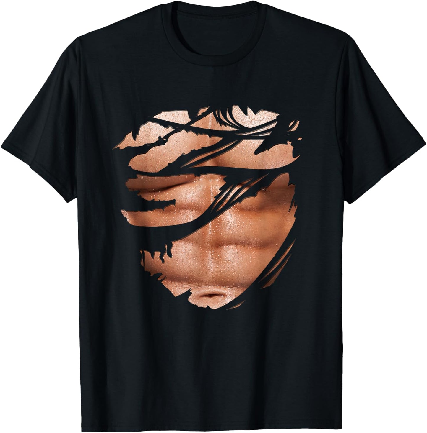 Torn Shirt Ripped Muscles Six Pack Abs Bodybuilder Funny T-Shirt - T-Shirt | Black