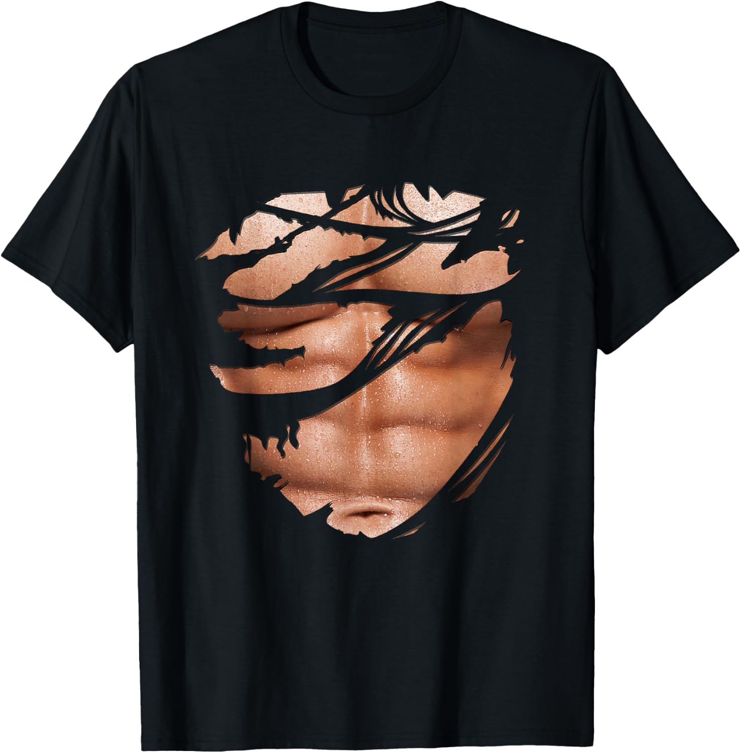 Torn Shirt Ripped Muscles Six Pack Abs Bodybuilder Funny T-Shirt - T-Shirt | Black