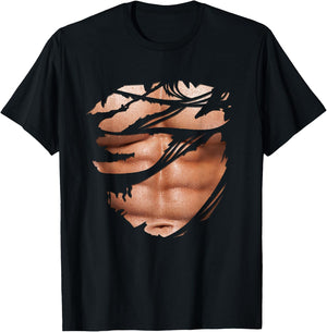 Torn Shirt Ripped Muscles Six Pack Abs Bodybuilder Funny T-Shirt - T-Shirt | Black