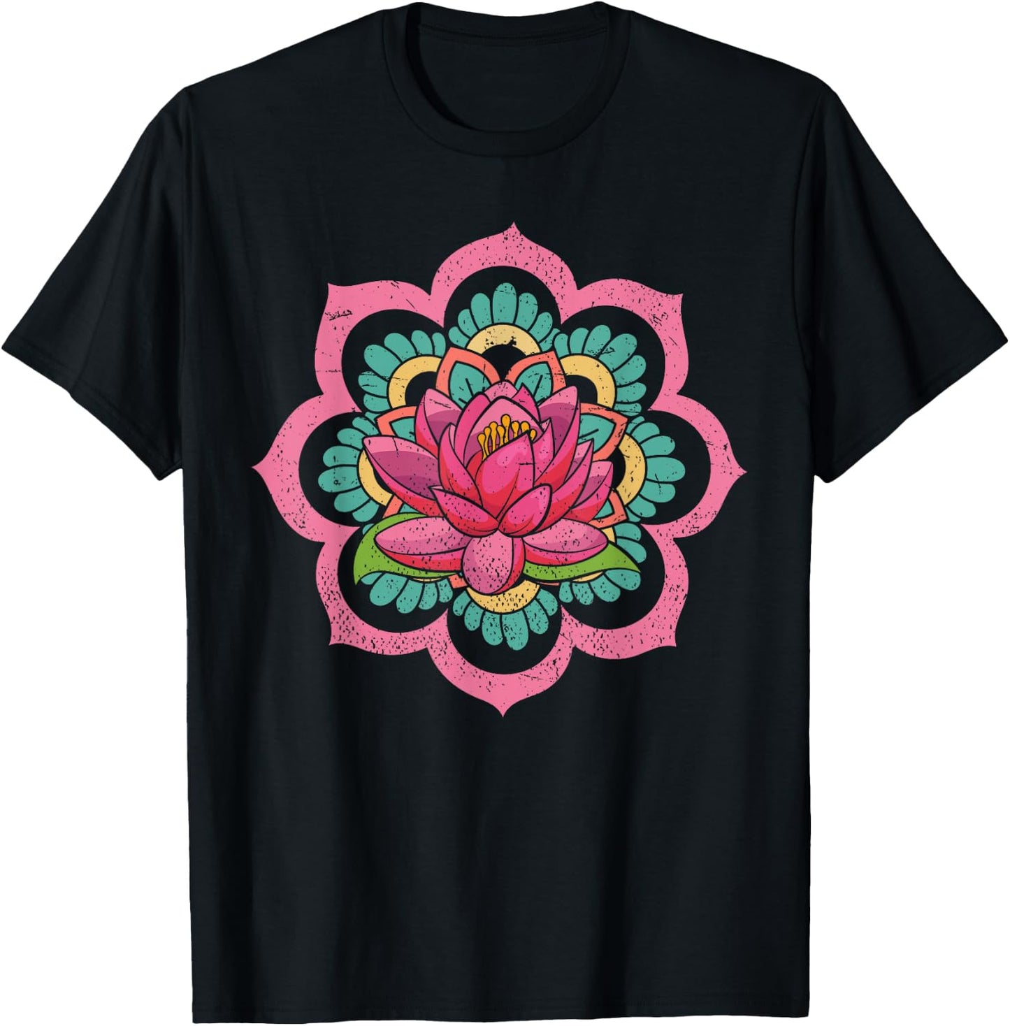 Spiritual Yoga Boho Flower Blossom Pilates Lotus Mandala T-Shirt - T-Shirt | Black