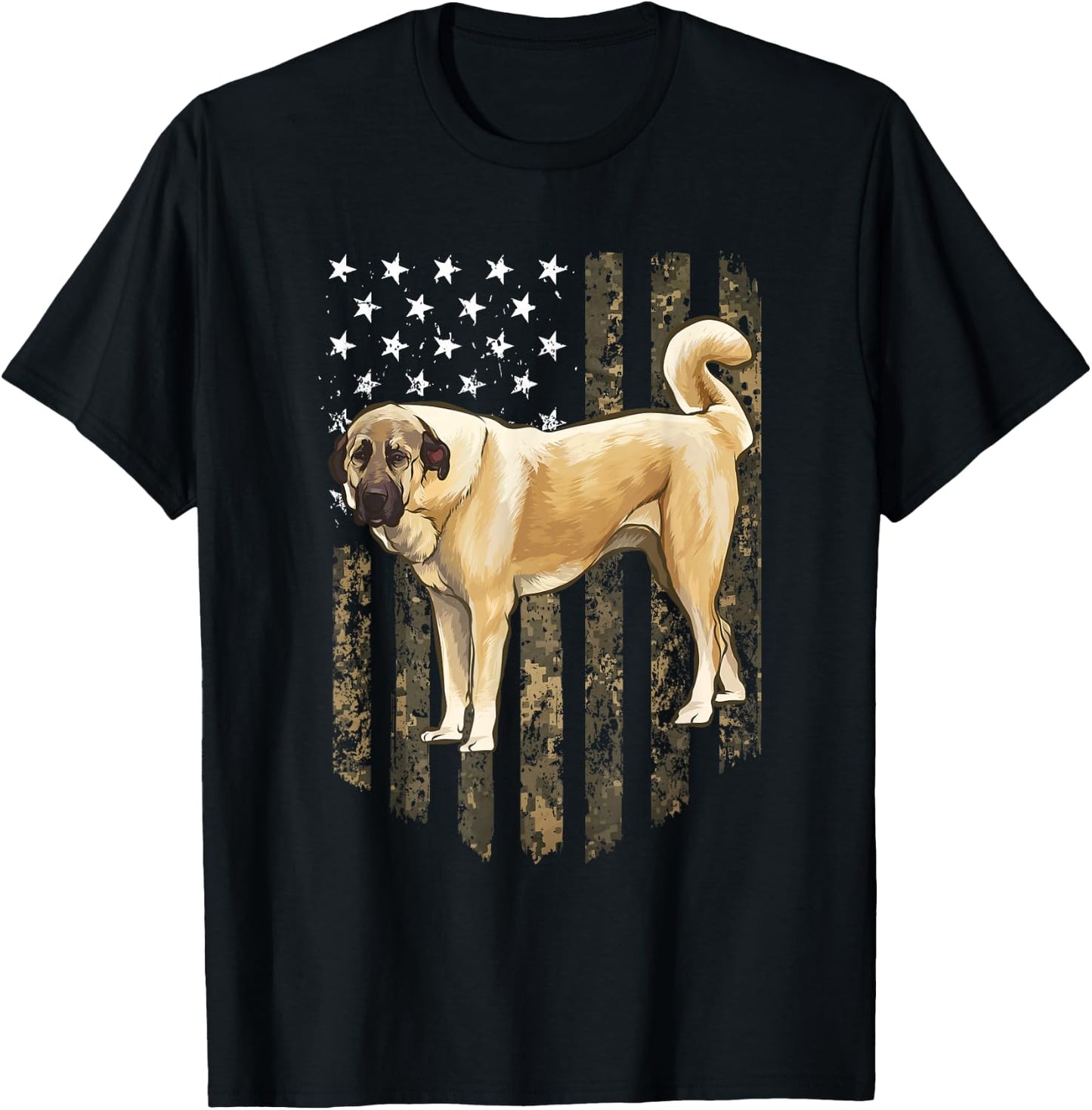 Camo American Flag Anatolian Shepherd Dog 4th Of July USA T-Shirt - T-Shirt | Black