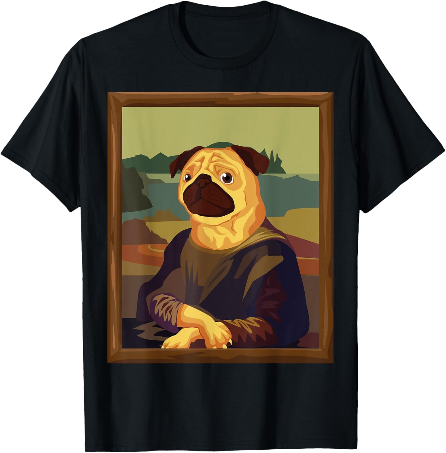 Funny Mona Lisa Pug Art Parody T-Shirt - T-Shirt | Black