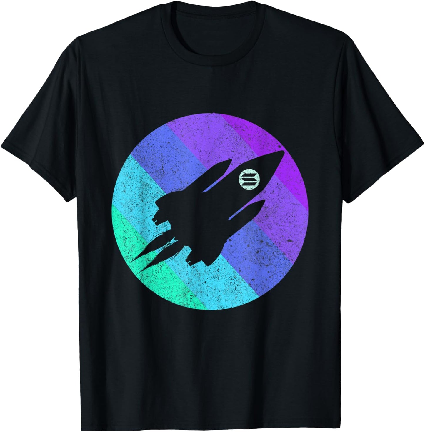 Solana To The Moon SOL Crypto Coin Spaceship | Retro Solana T-Shirt - T-Shirt | Black