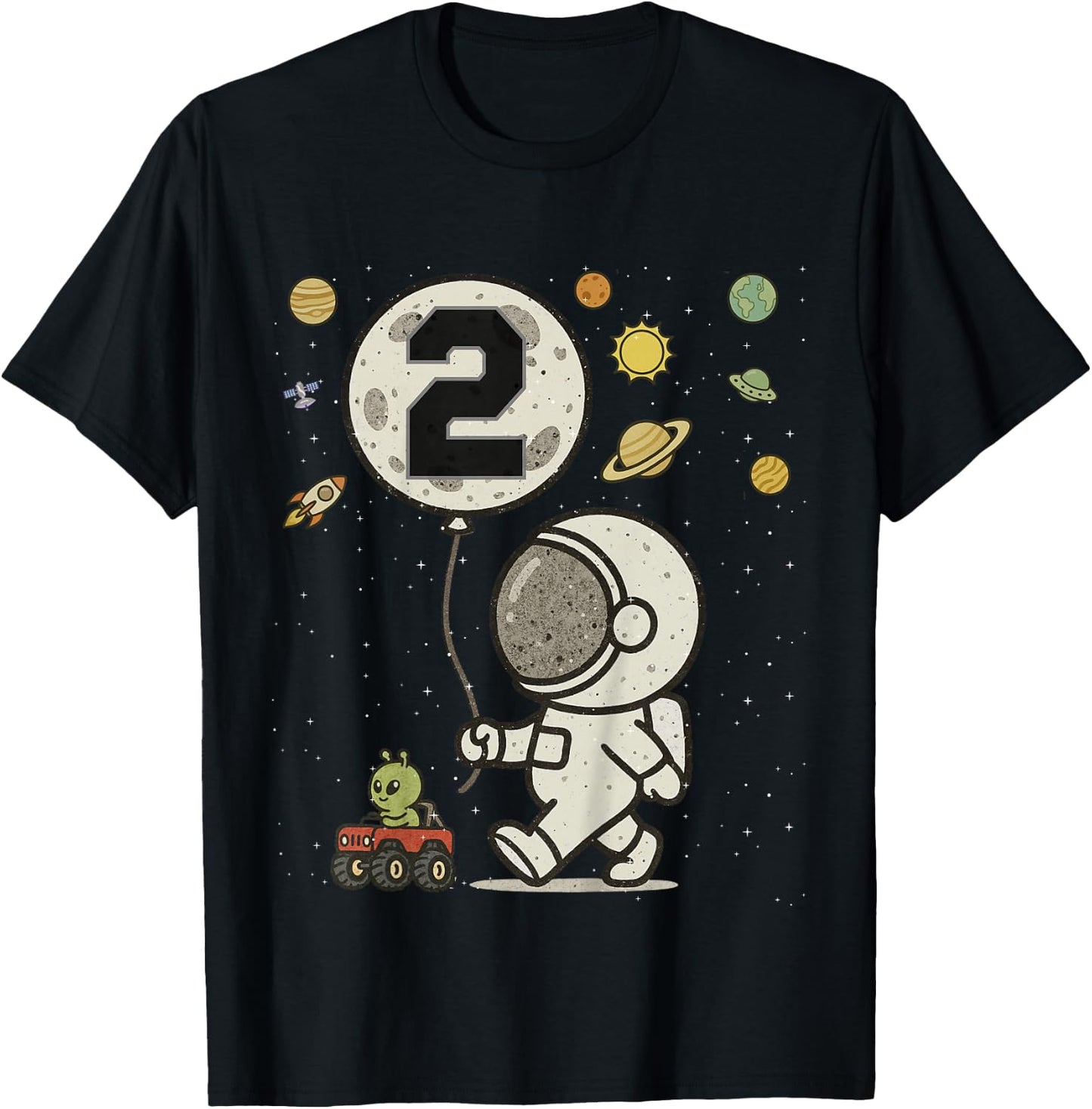 Astronaut 2nd Birthday 2 Year Old Space Matching Family T-Shirt - T-Shirt | Black