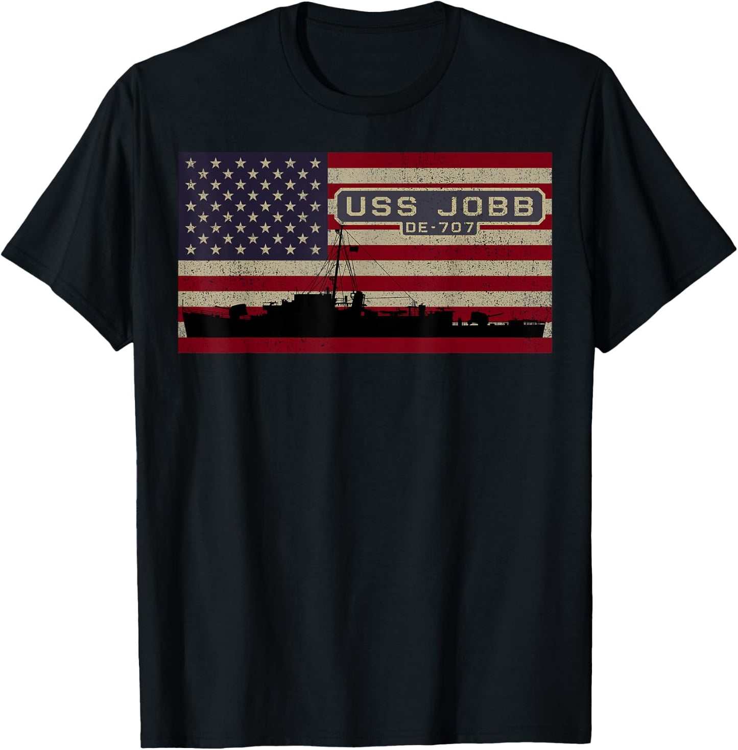 USS Jobb DE-707 WW2 Ship American Flag Women Kids Men T-Shirt - T-Shirt | Black