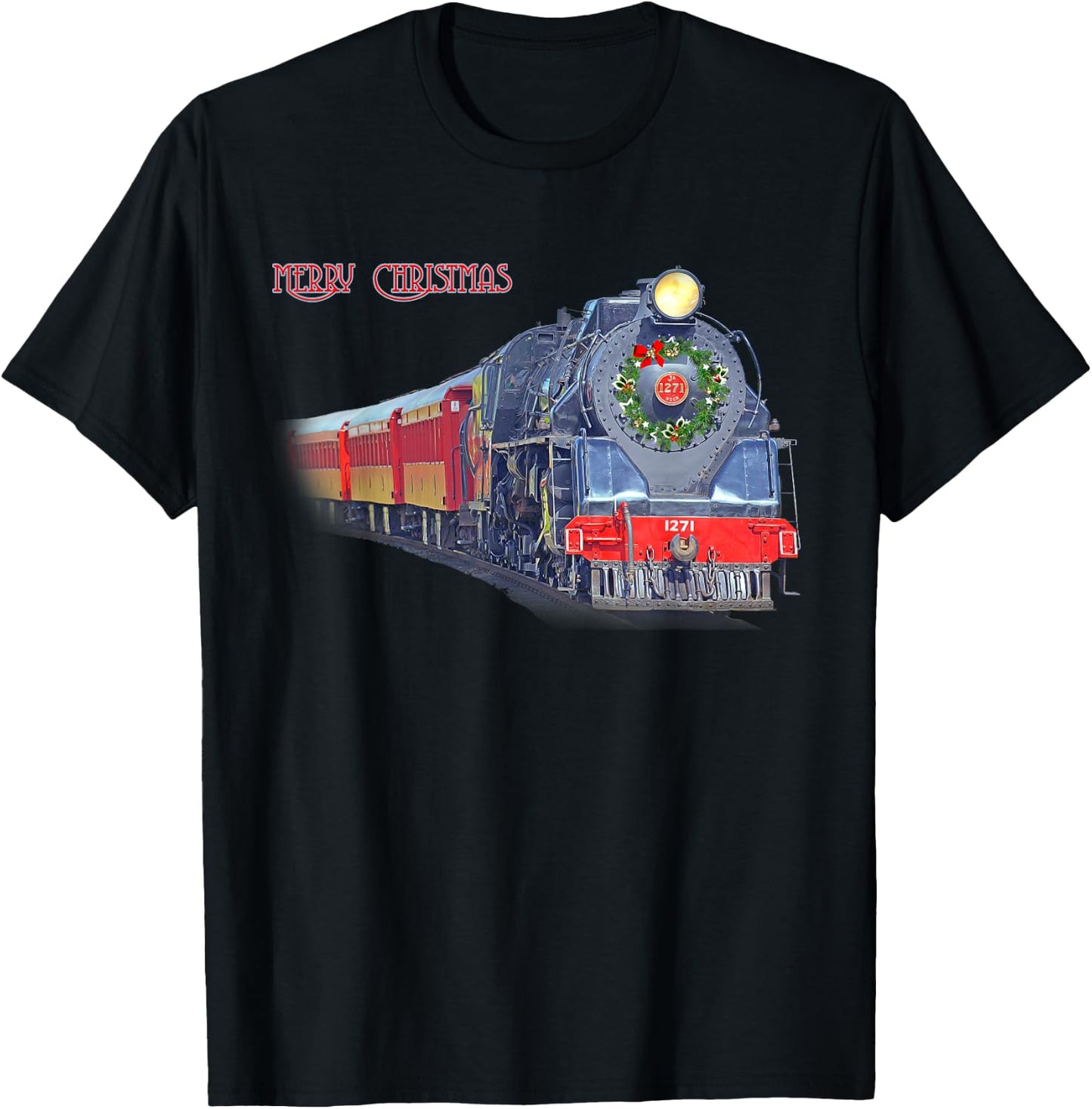Christmas Steam Train Locomotive Matching Family Pajamas T-Shirt - T-Shirt | Black