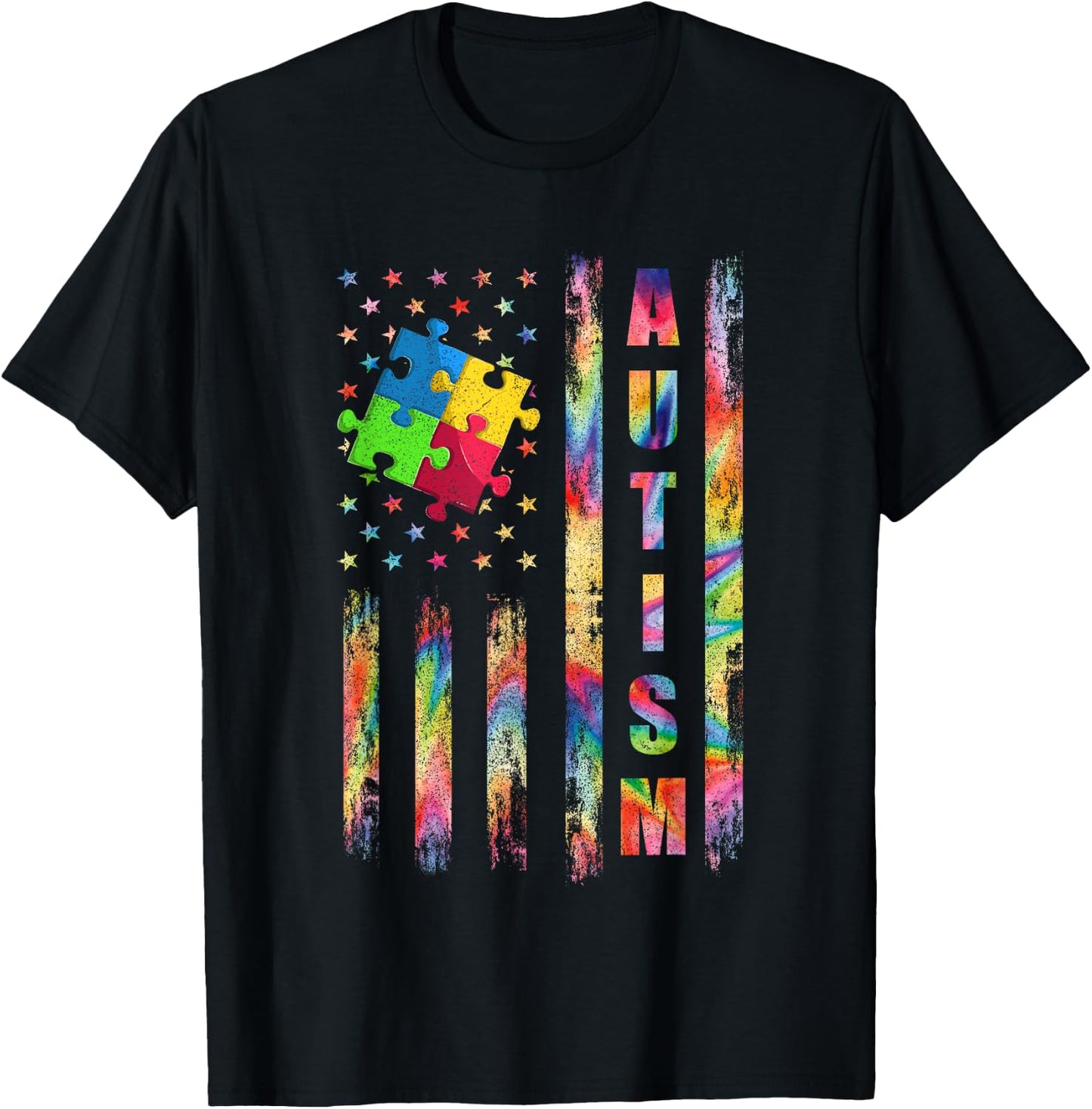 Autism Awareness Flag Shirts, American Flag Autism Dad Mom T-Shirt - T-Shirt | Black