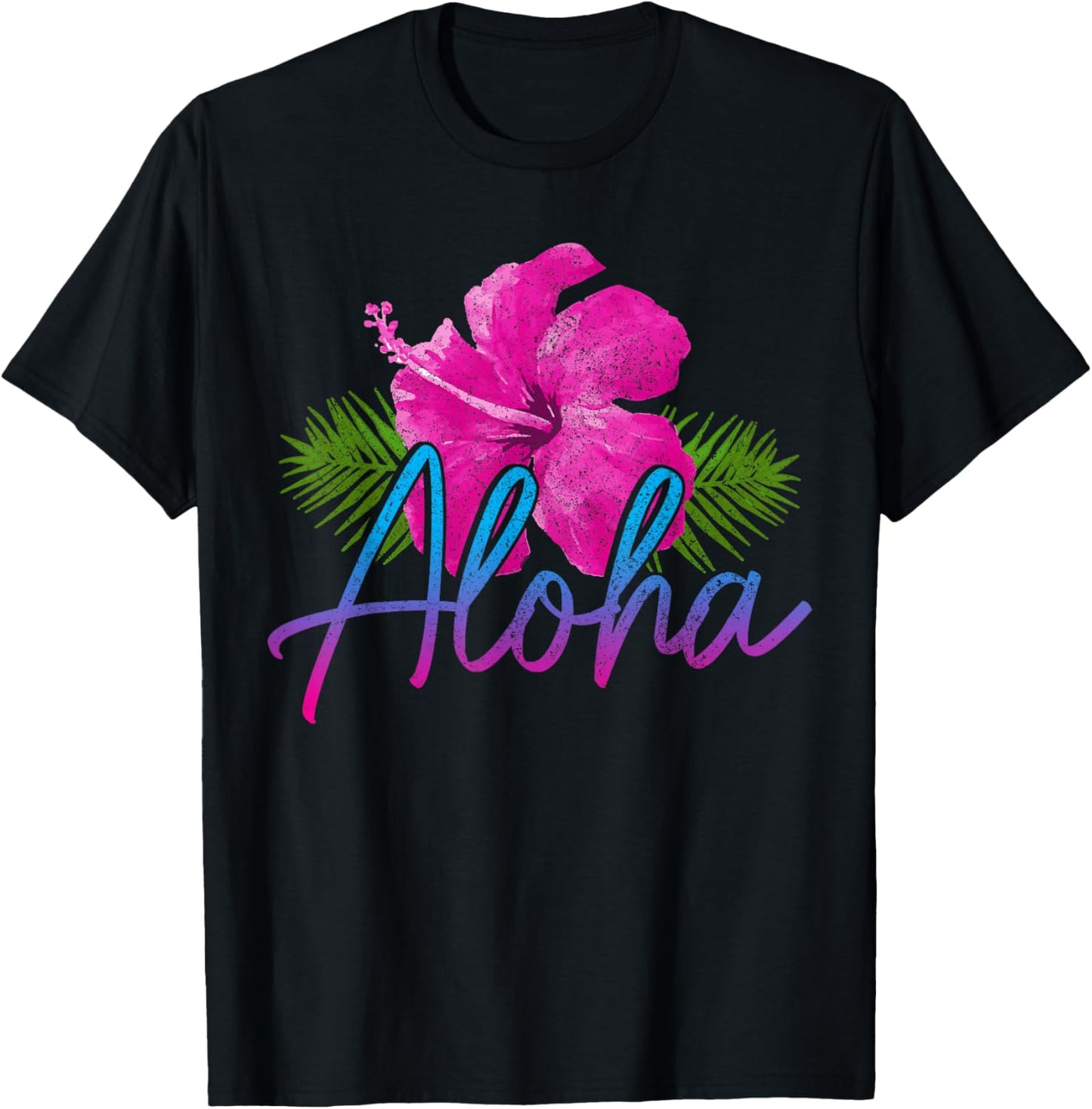 Hawaii Aloha Hibiscus Hawaiian Islands Surfer Souvenir T-Shirt - T-Shirt | Black