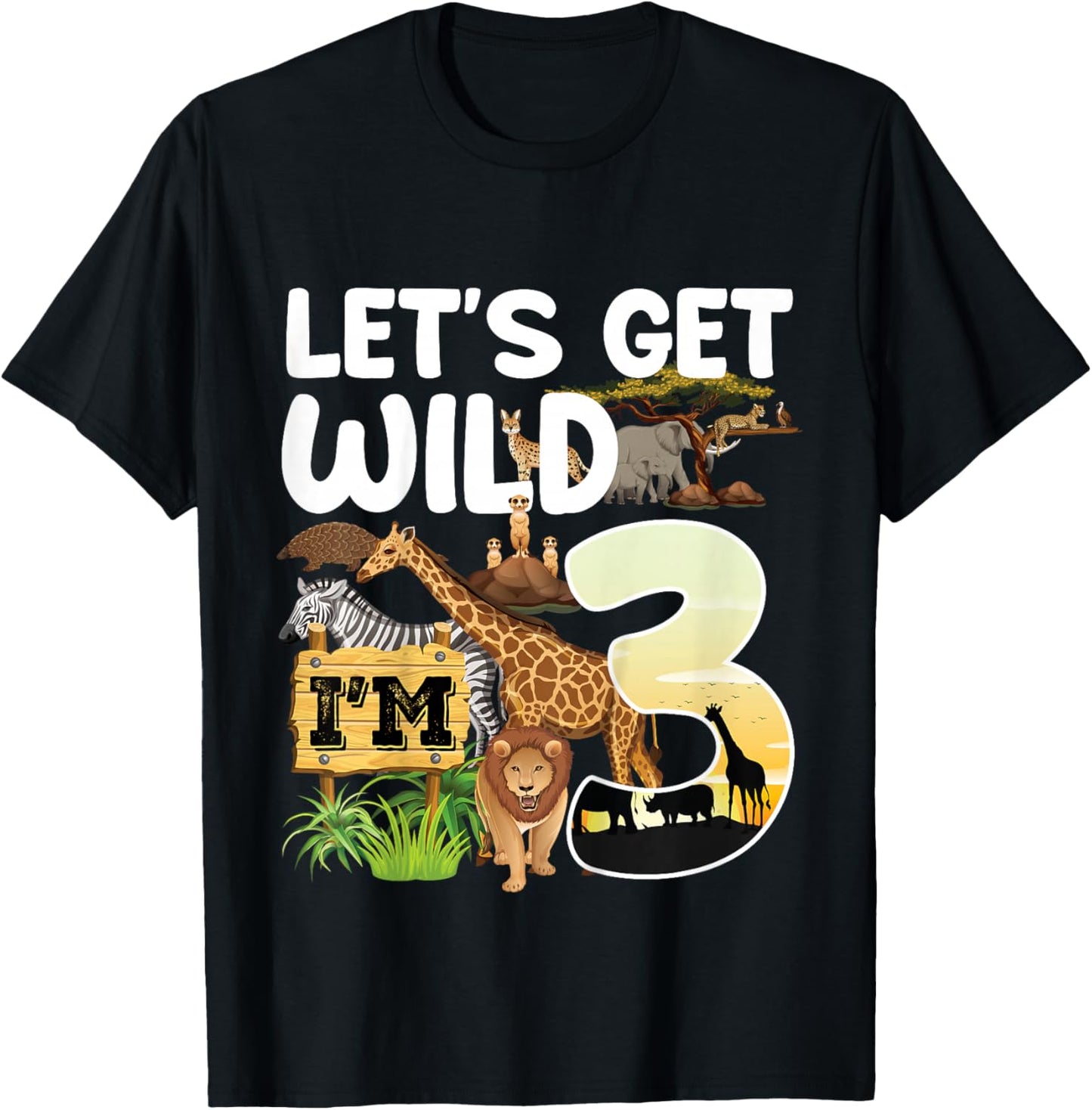 3 Year Old Zoo Birthday Safari Jungle Animal 3rd B-Day T-Shirt - T-Shirt | Black