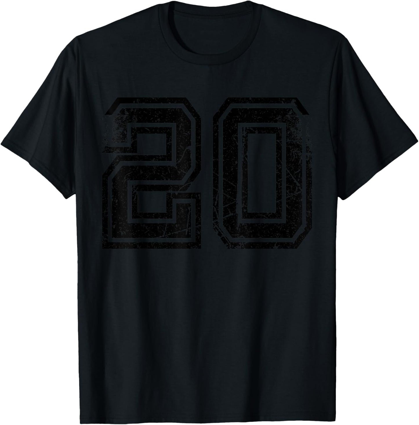 Number #20 Black Sports Retro Number T-Shirt - T-Shirt | Black