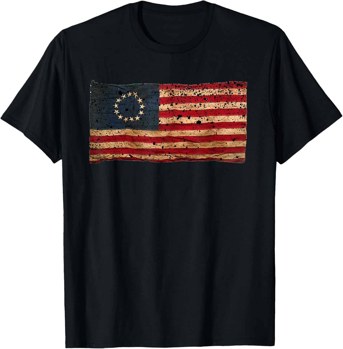 Betsy Ross Flag American Victory 1776 Distressed T-Shirt - T-Shirt | Black