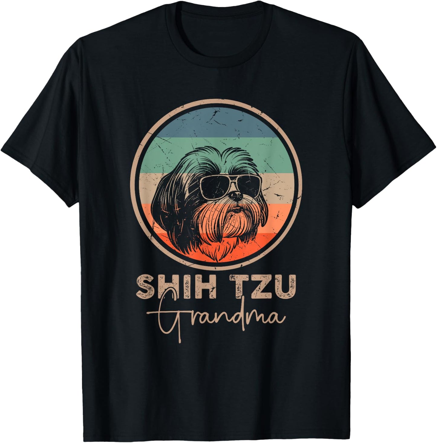 Vintage Shih Tzu Grandma Dog Lover Owner Women Mothers Day T-Shirt - T-Shirt | Black