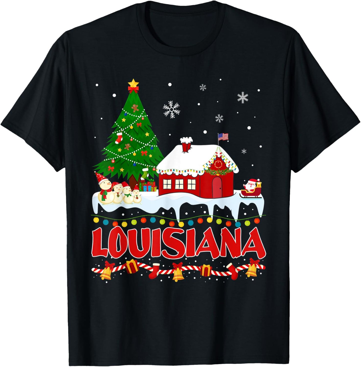 Louisiana Christmas Tree Light Pyjama State of Louisiana San T-Shirt - T-Shirt | Black
