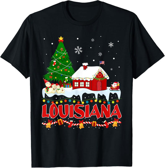 Louisiana Christmas Tree Light Pyjama State of Louisiana San T-Shirt - T-Shirt | Black