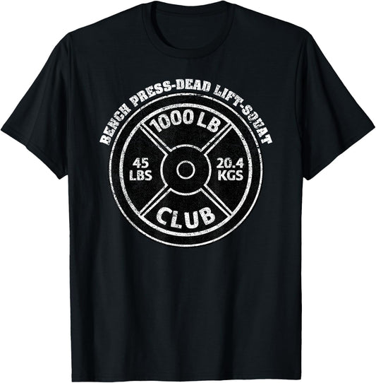 1000 Lbs Pound Club Gym Weightlifting Dead Lift Bench Press T-Shirt - T-Shirt | Black