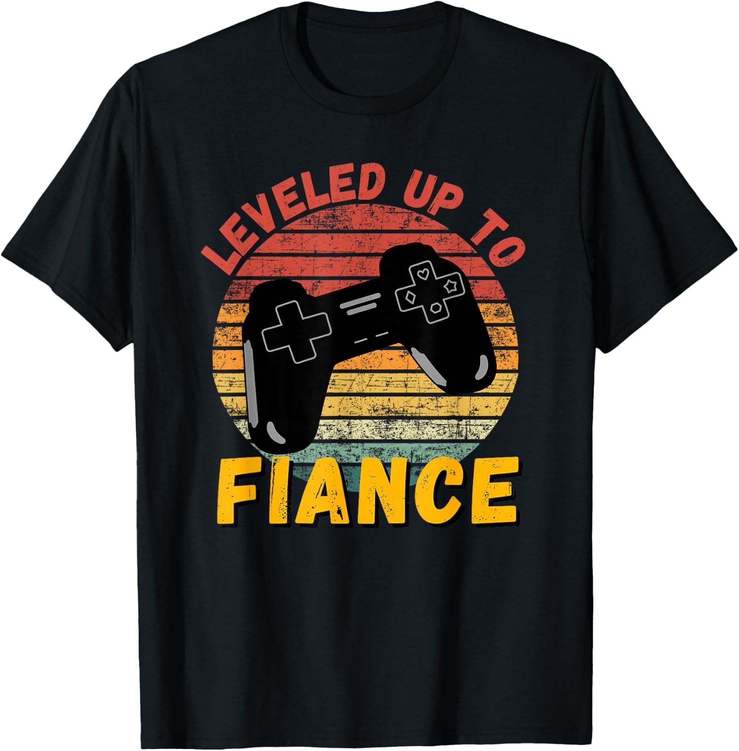 Leveled Up To Fiance Funny Gaming Newly Engaged Couple Gift T-Shirt - T-Shirt | Black