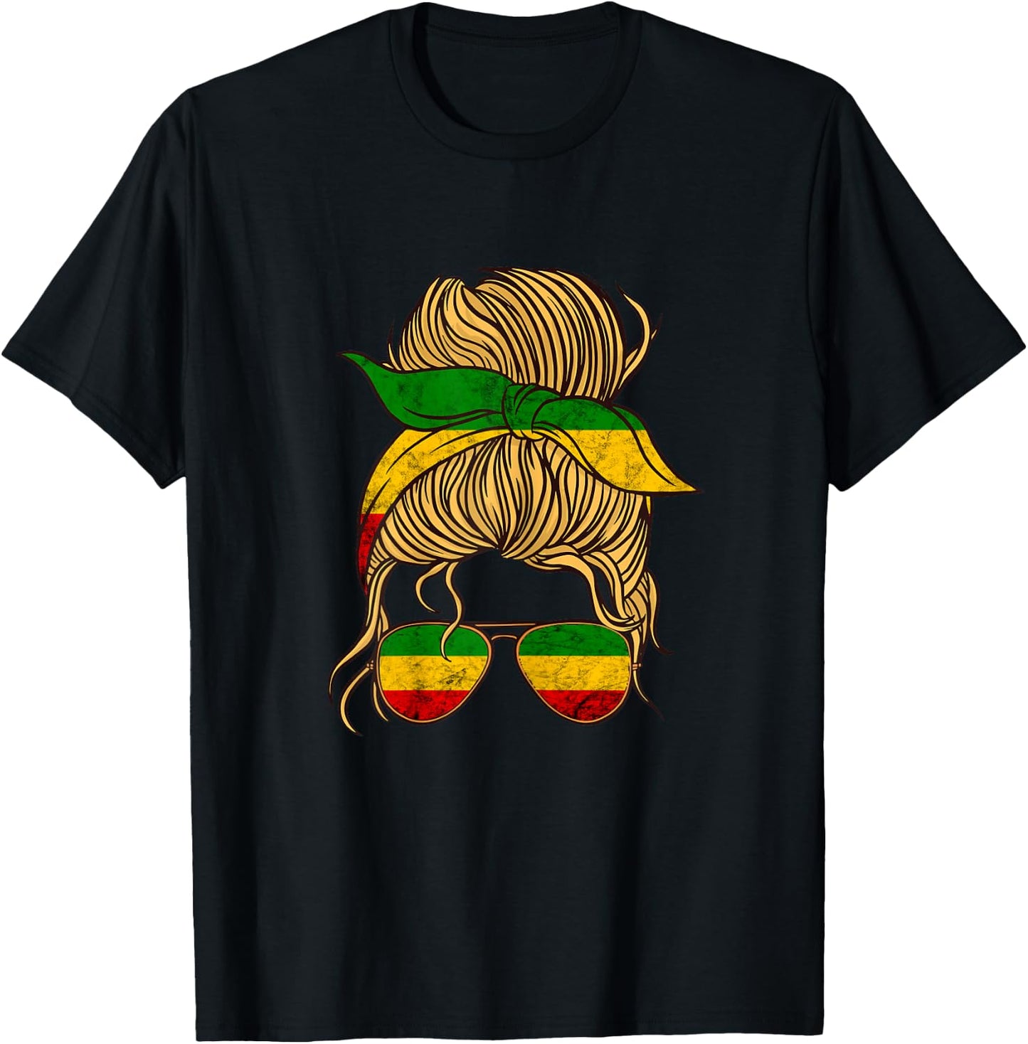 Rasta Reggae Messy Bun Hair Jamaica Hippie Rastafari T-Shirt - T-Shirt | Black