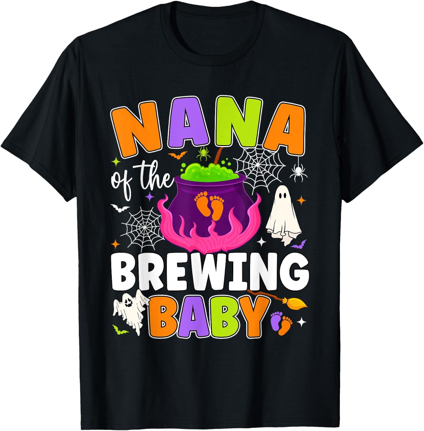 Nana of the Brewing Baby Halloween Theme Baby Shower Spooky T-Shirt - T-Shirt | Black