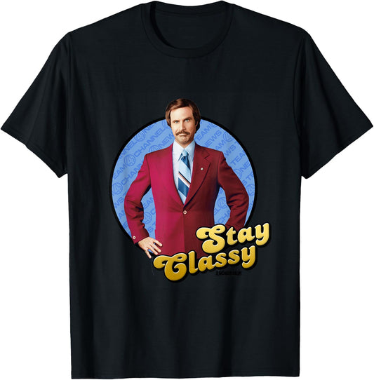 Anchorman Stay Classy Ron T-Shirt - T-Shirt | Black