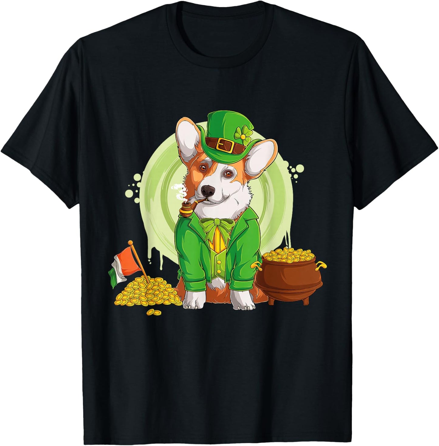 Welsh Corgi Dog Leprechaun Hat Irish Flag | St Patricks Day Women Kids T-Shirt - T-Shirt | Black