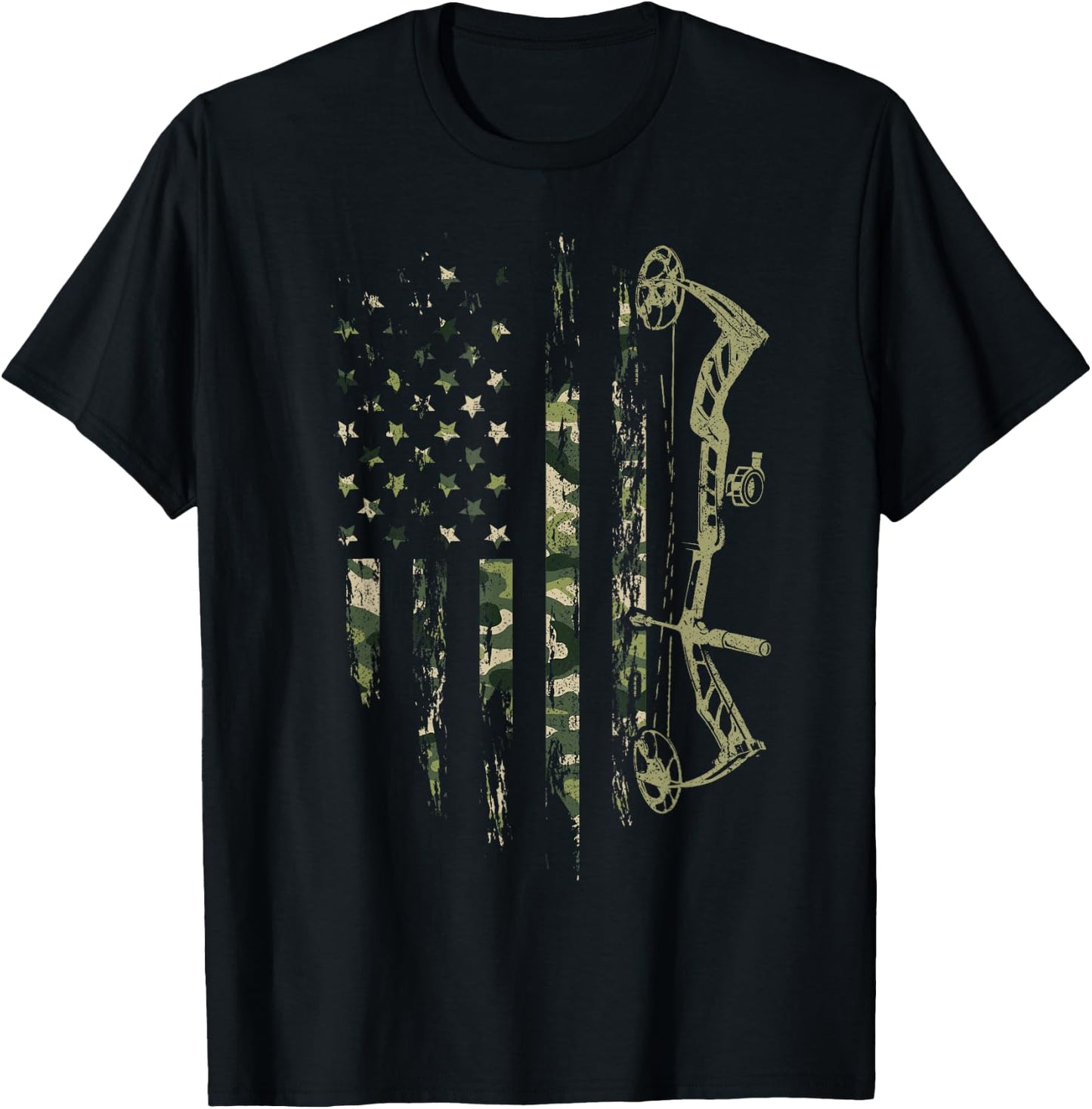 Camo American Flag Bowhunting Bow Archery Deer Hunting Gift T-Shirt - T-Shirt | Black
