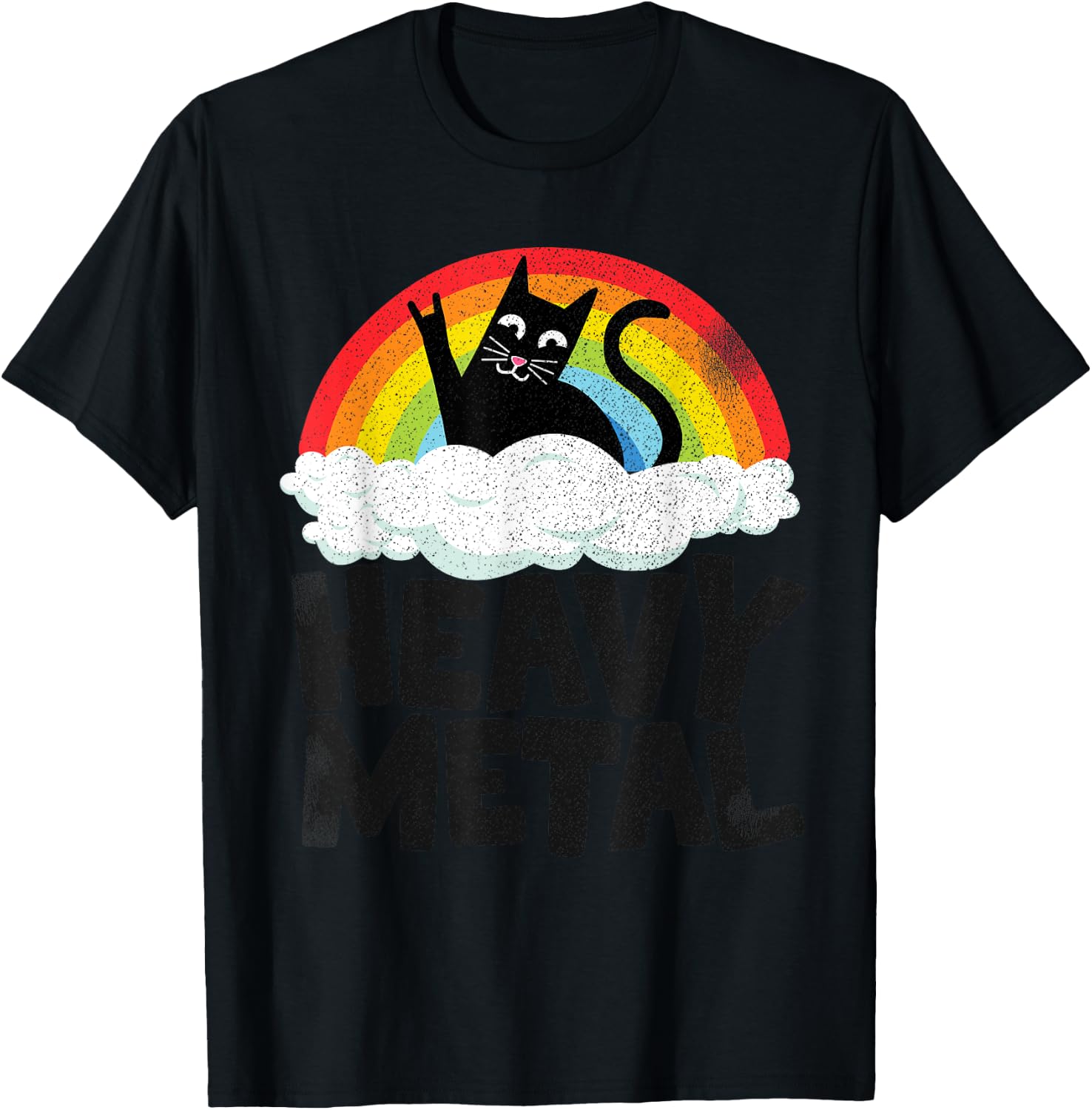 Heavy Metal Cat Rainbow Retro Kids Goth Funny Death Metal T-Shirt - T-Shirt | Black