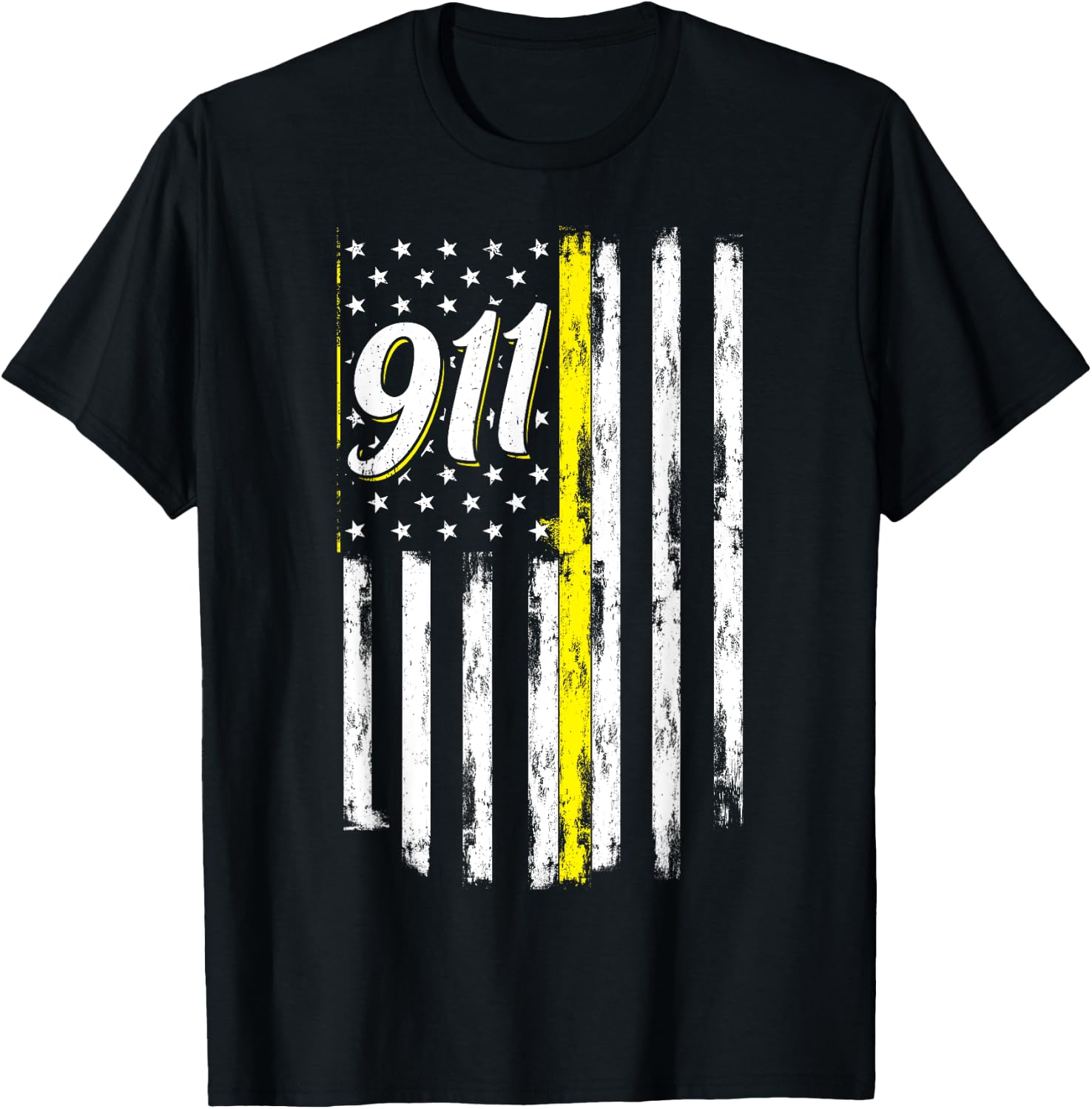 911 Dispatcher Thin Yellow Line Police USA Flag T-Shirt - T-Shirt | Black