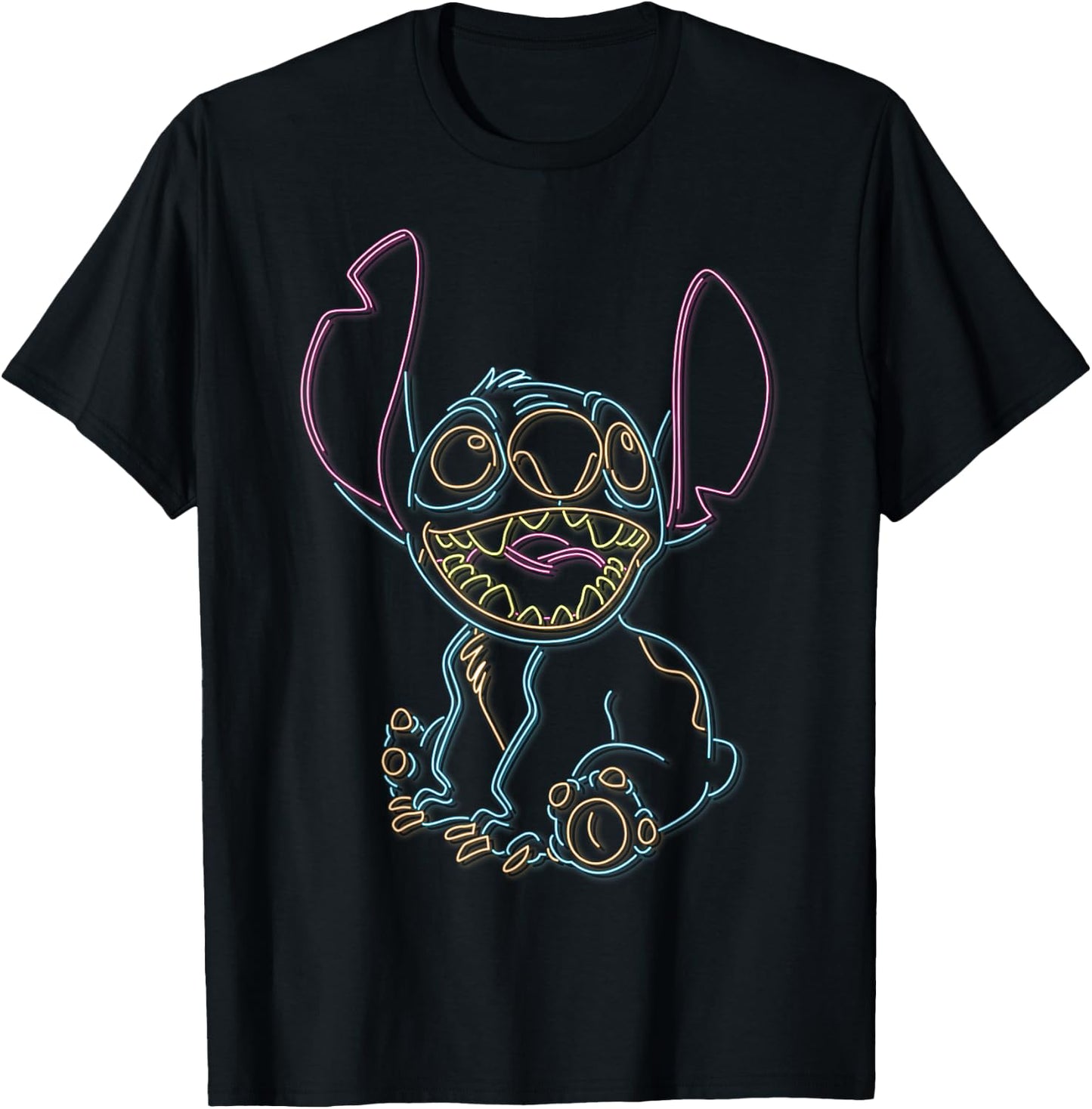 Disney Lilo & Stitch Neon Stitch Outline T-Shirt - T-Shirt | Black