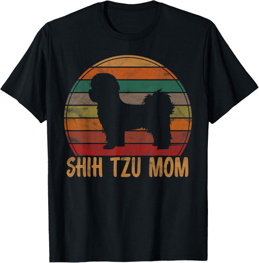 Retro Shih Tzu Mom Gift Apparel Dog Owner Mother Pet Mama Men Women Girls Kids T-Shirt - T-Shirt | Black