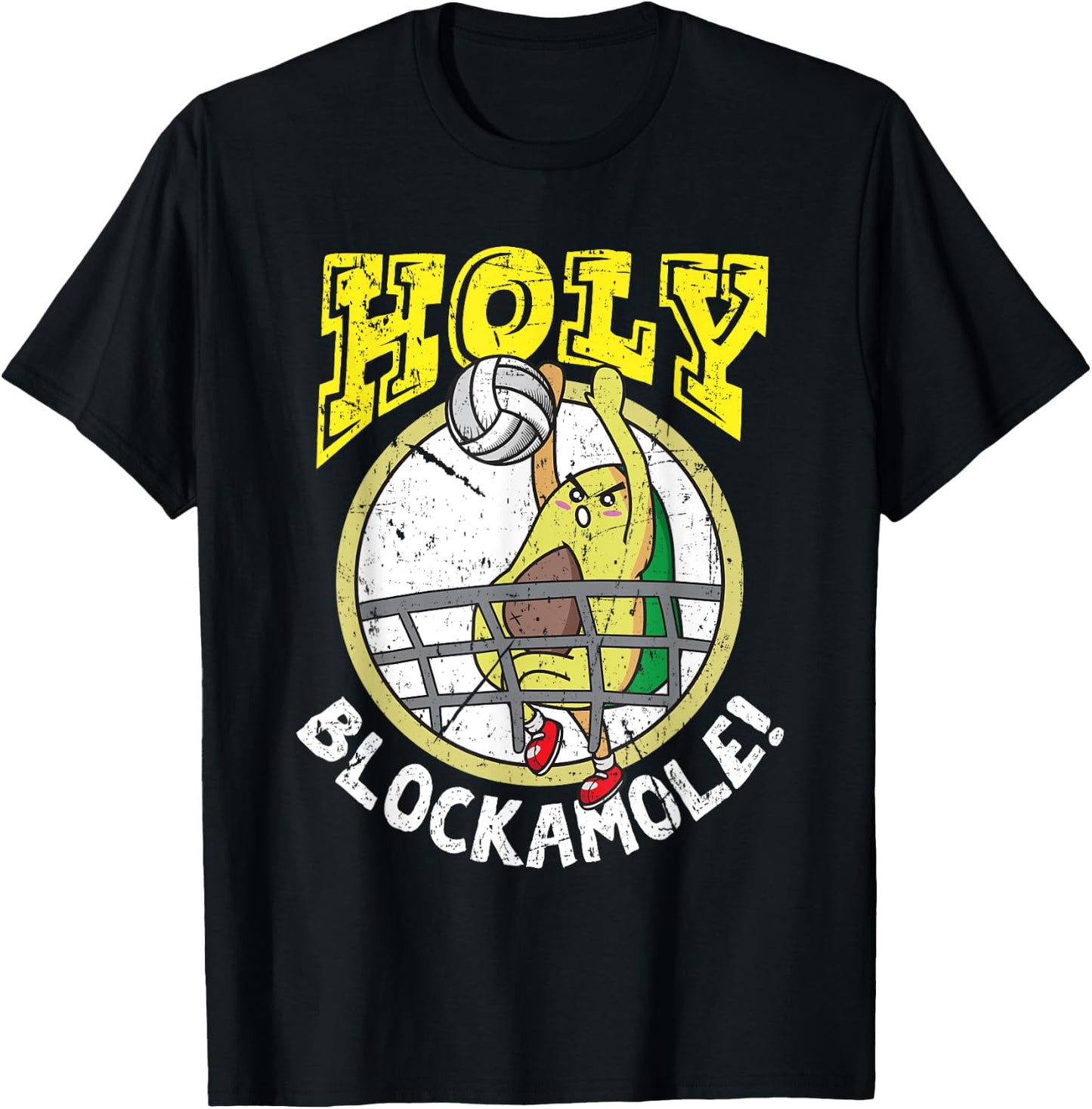 Holy Blockamole Funny Volleyball Block Avocado Design T-Shirt - T-Shirt | Black