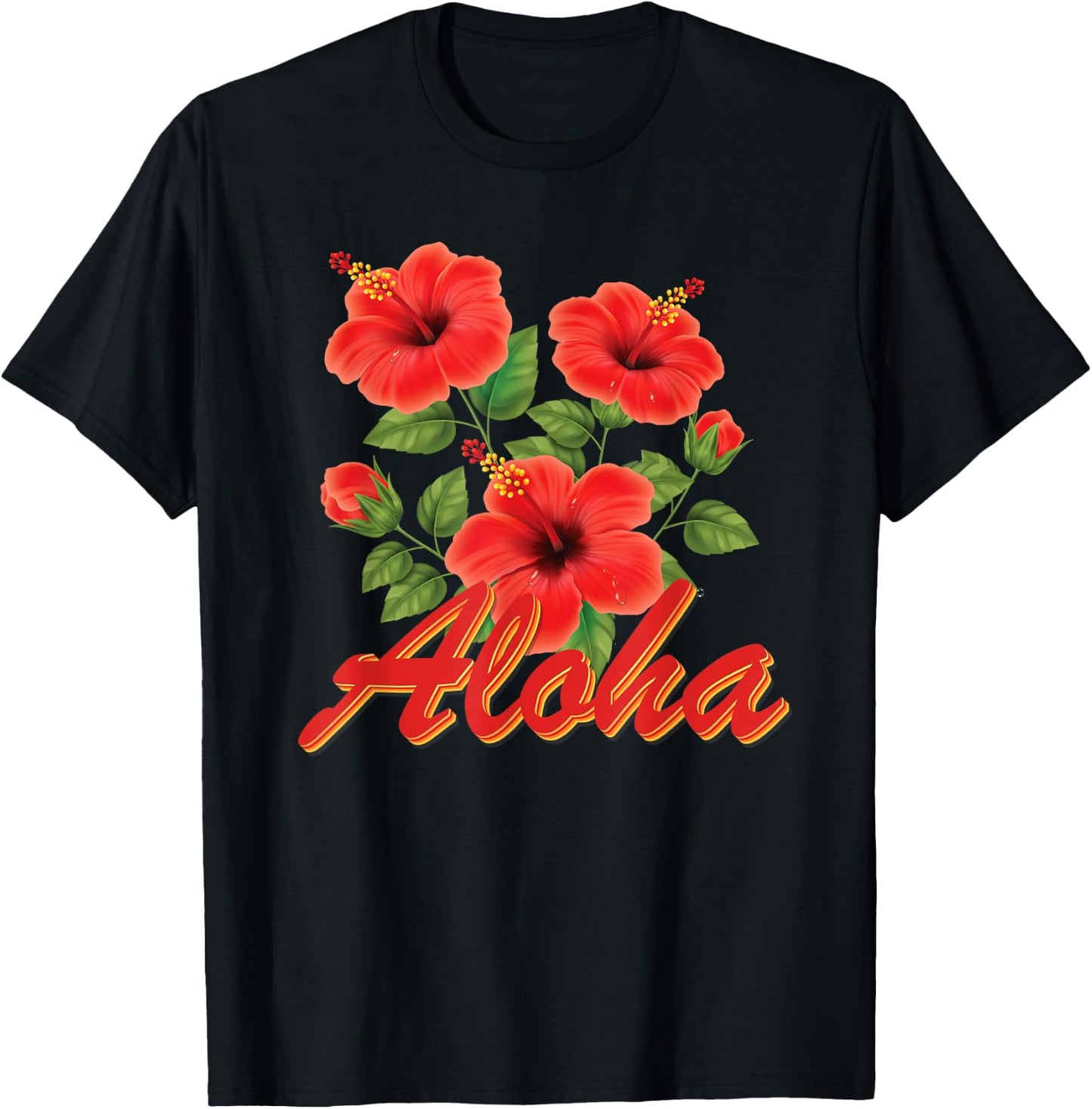 Aloha Hawaii Red Hibiscus T-Shirt - T-Shirt | Black