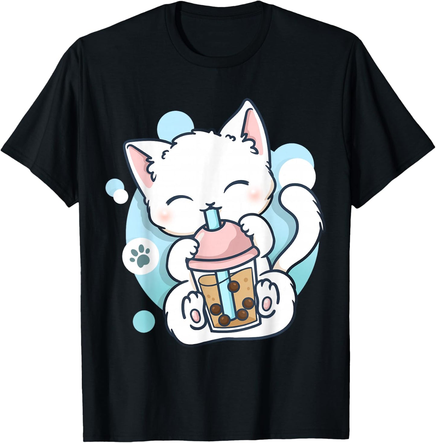 Cat Boba Tea Bubble Tea Anime Kawaii Neko T-Shirt - T-Shirt | Black