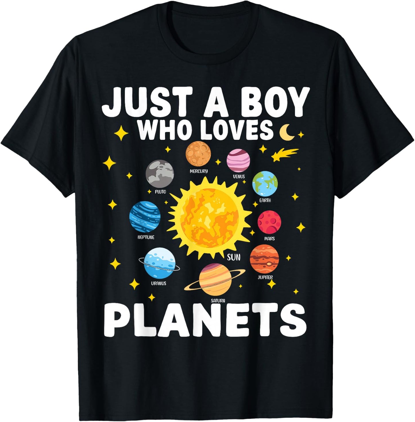 Just A Boy Who Loves Planets Solar System Space Lover Kids T-Shirt - T-Shirt | Black