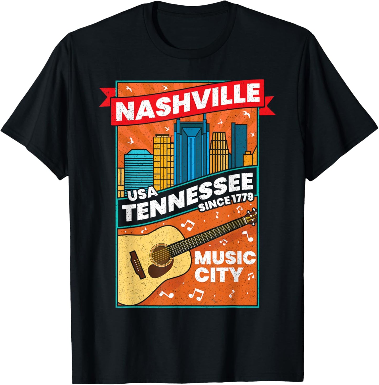 Nashville Tennessee USA Music City Guitar Musician Music T-Shirt - T-Shirt | Black