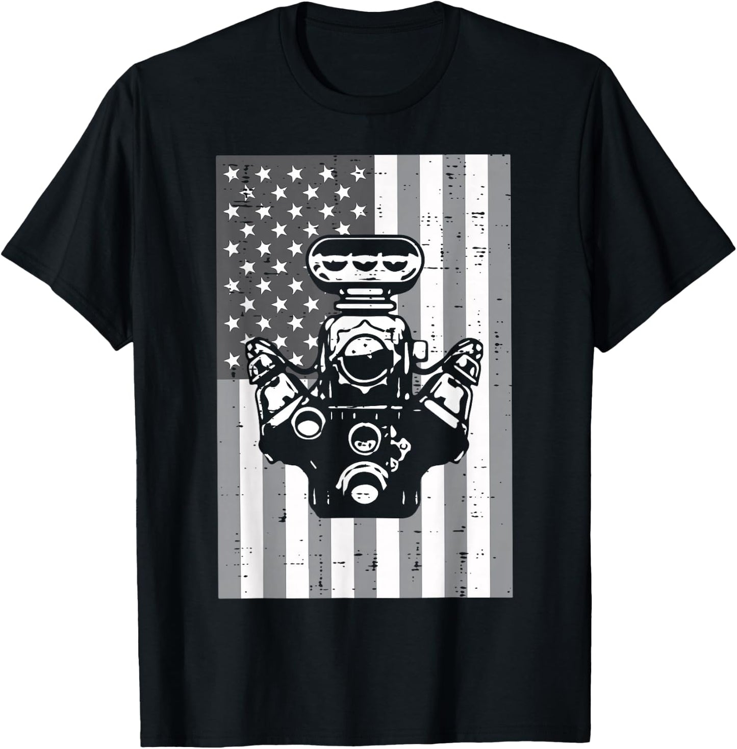 Car Engine American Flag Auto Mechanic Garage Patriotic Men T-Shirt - T-Shirt | Black