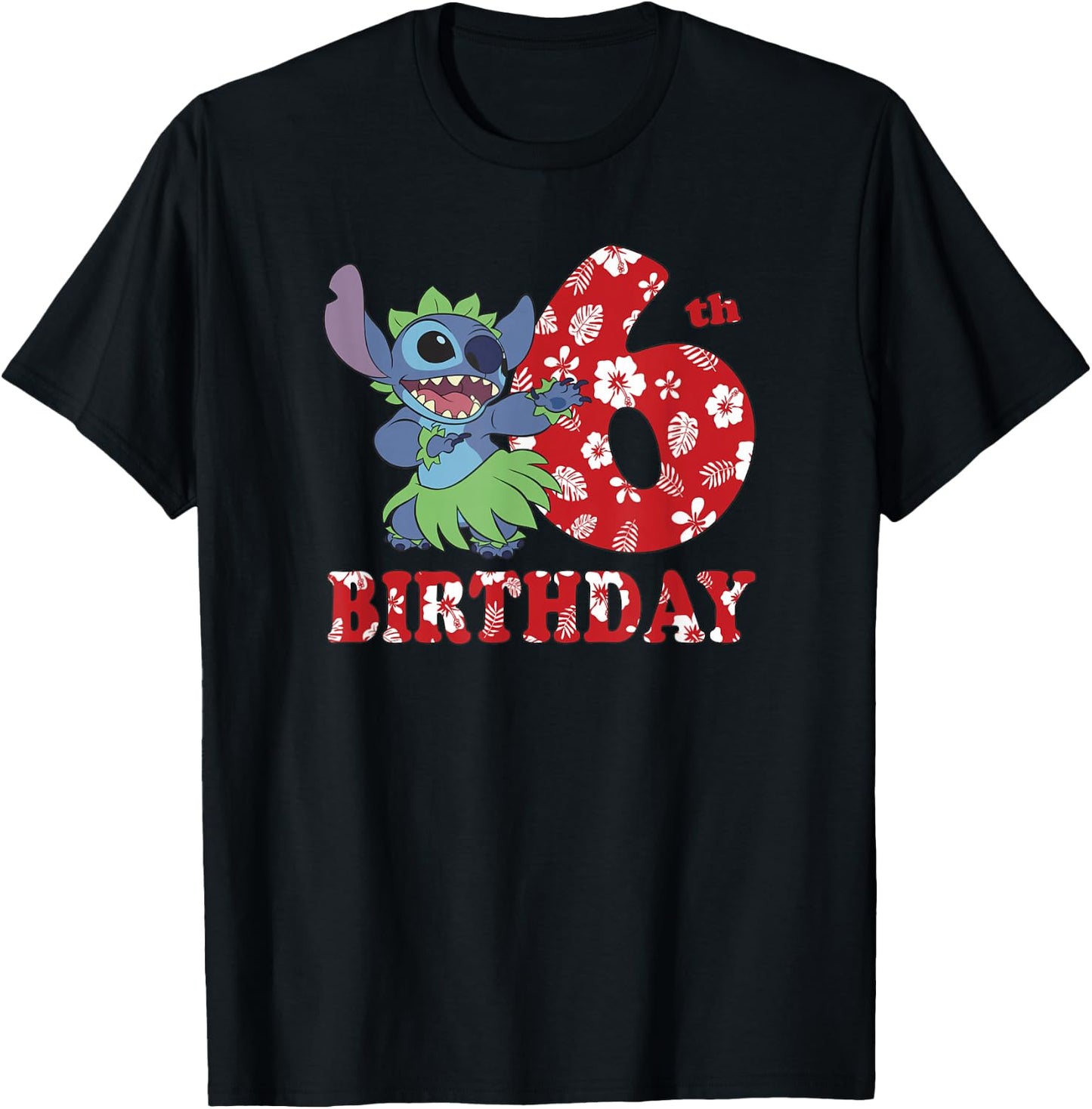 Disney Lilo & Stitch 6th Birthday Stitch Hula Dancer T-Shirt - T-Shirt | Black