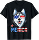 Siberian Husky 4th of July Merica Men Women American Flag T-Shirt - T-Shirt | Black